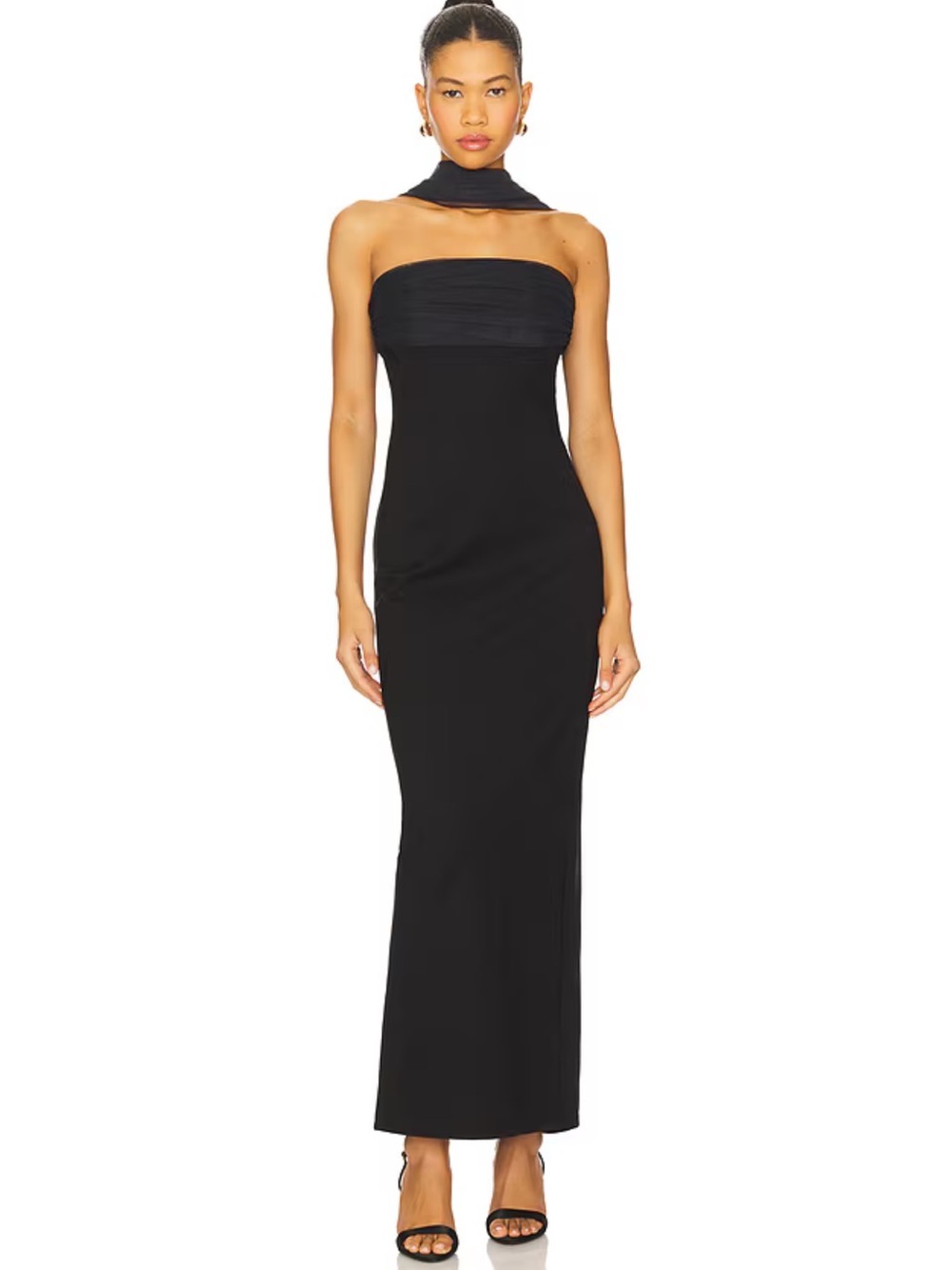 Superdown Tierra Maxi Dress Black Strapless Neck Scarf gown Revolve L